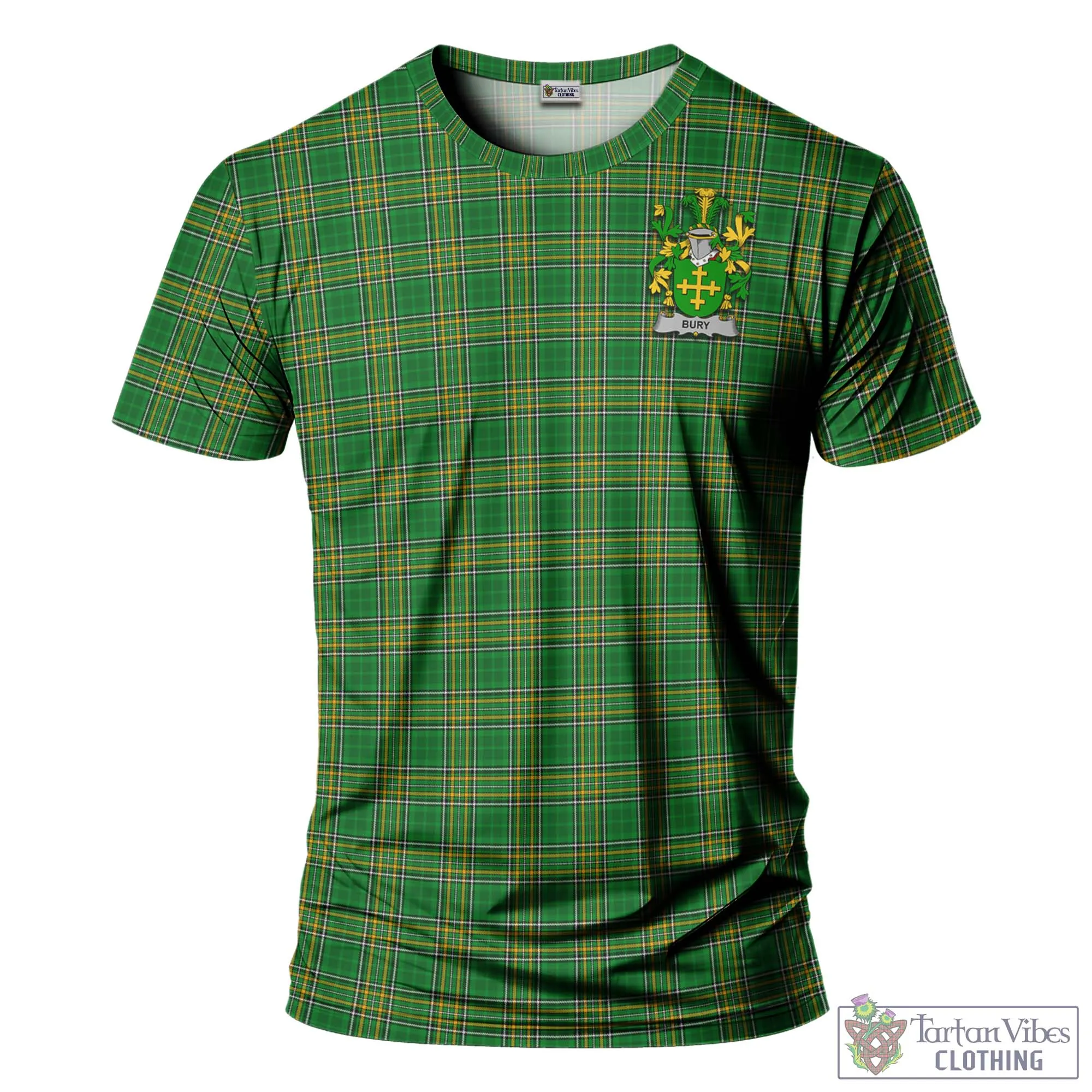 Bury Irish Clan Tartan T-Shirt with Family Seal