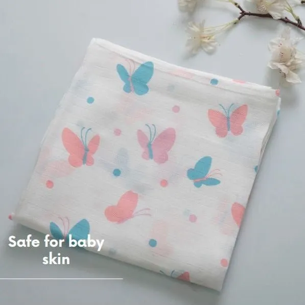 Butterfly Random Printed Muslin Swaddle Blanket For Baby By MM - 1 Pc