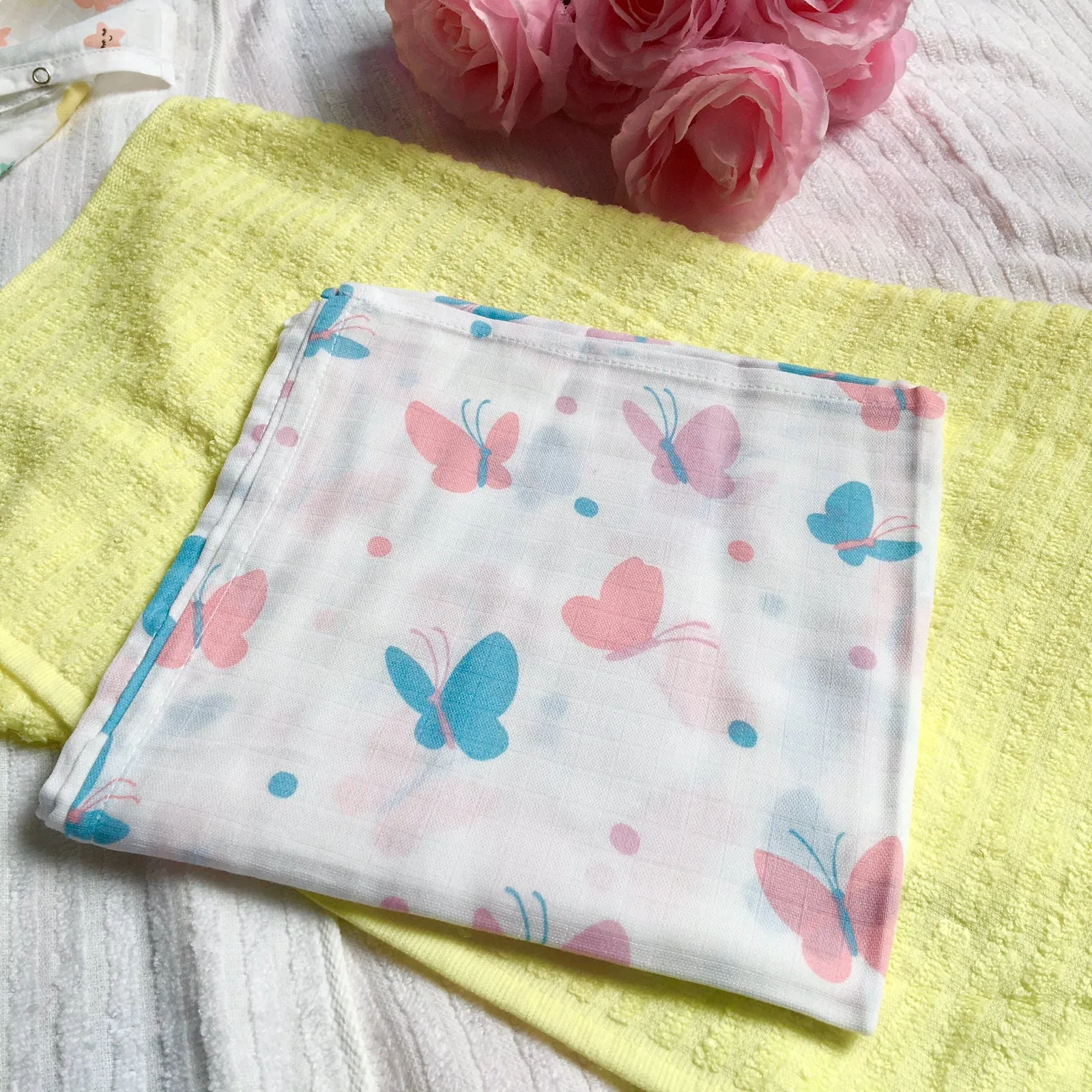 Butterfly Random Printed Muslin Swaddle Blanket For Baby By MM - 1 Pc