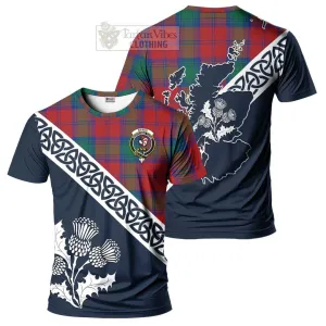 Byres (Byses) Tartan T-Shirt Featuring Thistle and Scotland Map