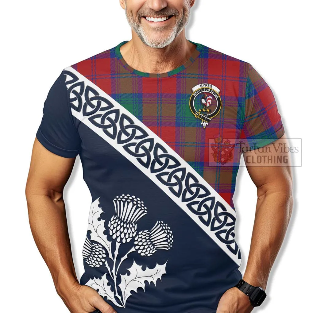 Byres (Byses) Tartan T-Shirt Featuring Thistle and Scotland Map