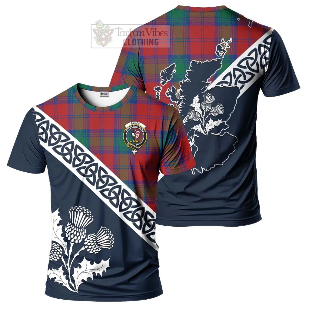 Byres (Byses) Tartan T-Shirt Featuring Thistle and Scotland Map