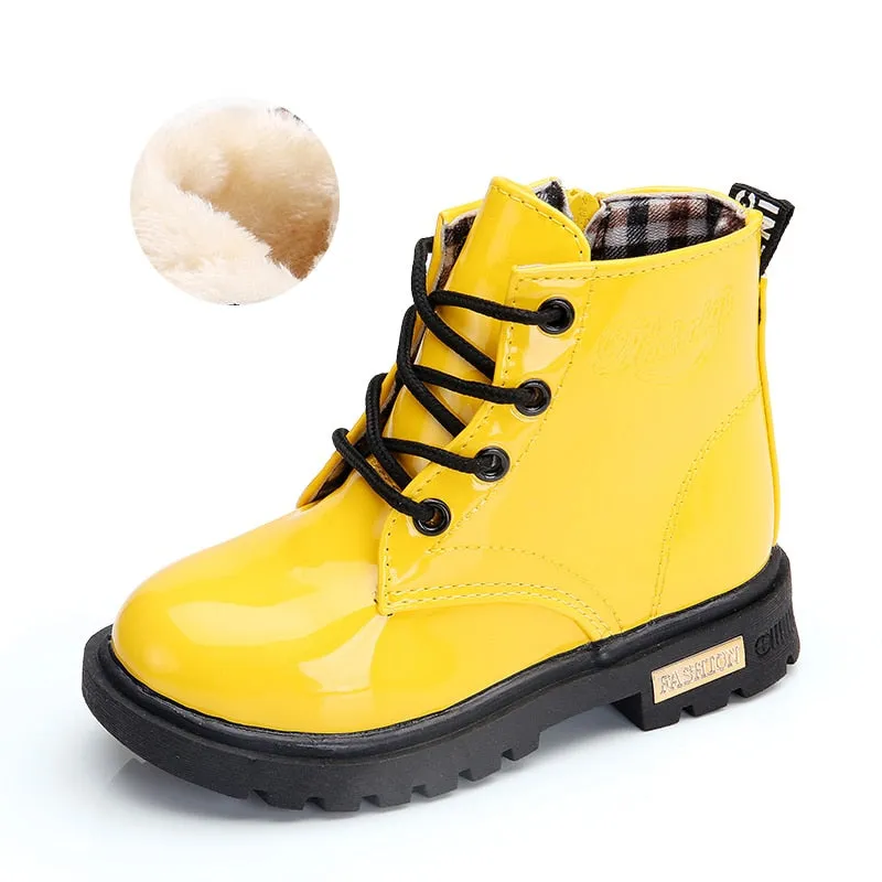 Children Shoes Snow Boots for Kids Boys Girls PU Leather Winter Shoes