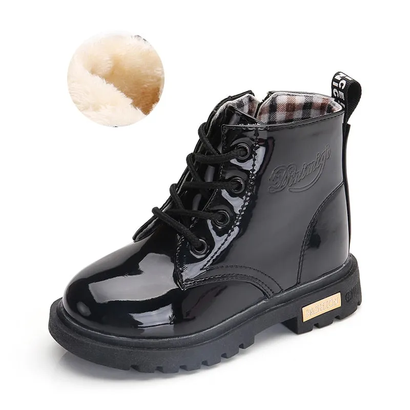 Children Shoes Snow Boots for Kids Boys Girls PU Leather Winter Shoes