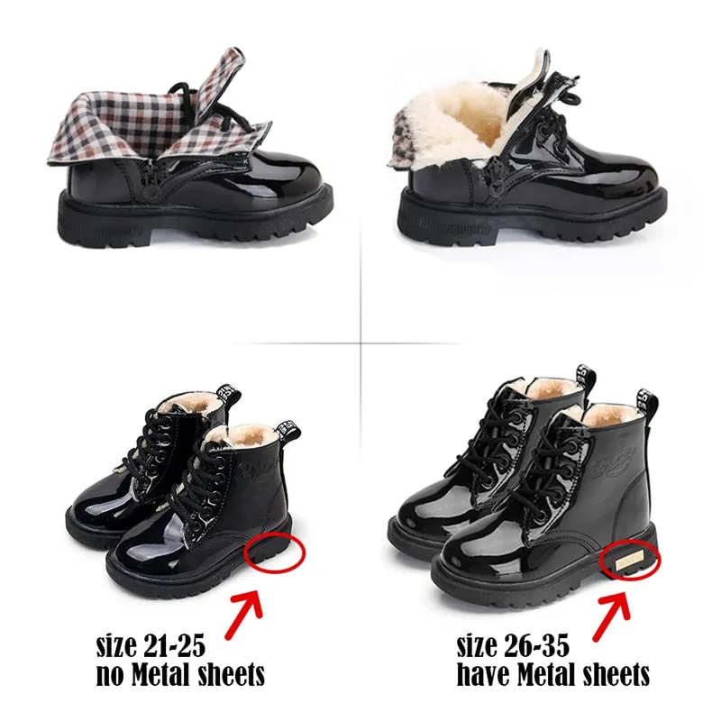 Children Shoes Snow Boots for Kids Boys Girls PU Leather Winter Shoes