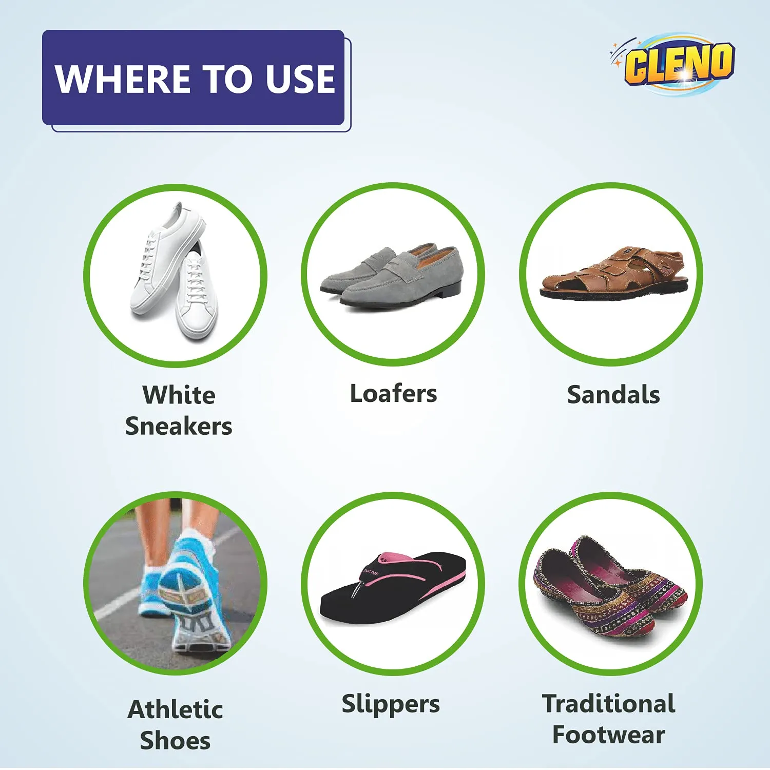 Cleno Shoe Cleaner Wet Wipes for Loafers, Sandals, Slippers, Traditional Footwear, Athletic, Sneakers, White & Golf-Tennis Shoes, Scrub Off Dirt, Mud, Grass Stains - 50 Wipes (Pack of 2,Ready to Use)