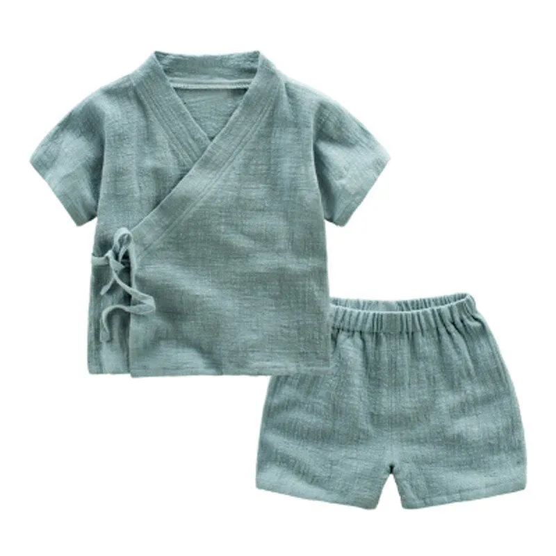 COOTELILI Cotton Linen Summer Children Clothing Sets Toddler Kids Boys Clothes Sets Breathable Tops   Shorts For Boys 90-130cm