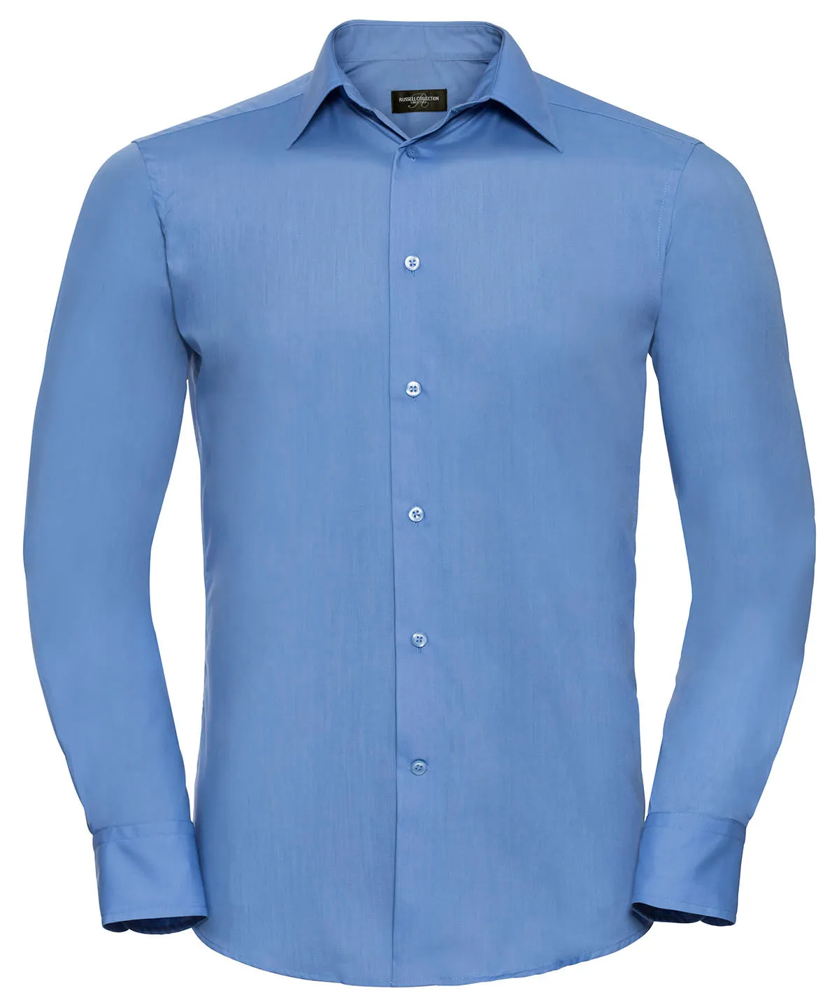 Corporate Blue - Long sleeve polycotton easycare fitted poplin shirt