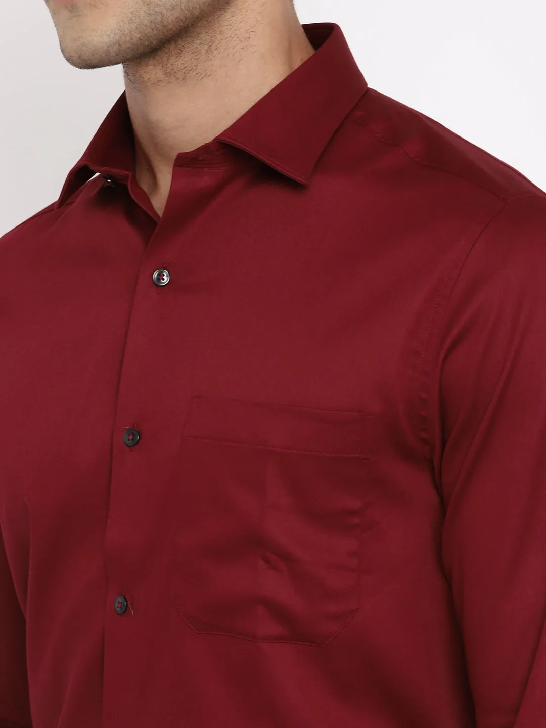 Cotton Blend Maroon Ultra Slim Fit Solid Shirts