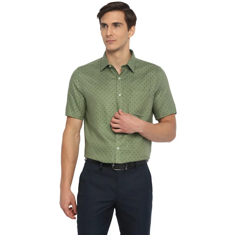 Cotton Blend Olive Regular Fit Printed Shirts