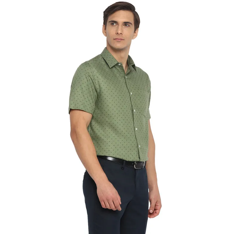 Cotton Blend Olive Regular Fit Printed Shirts