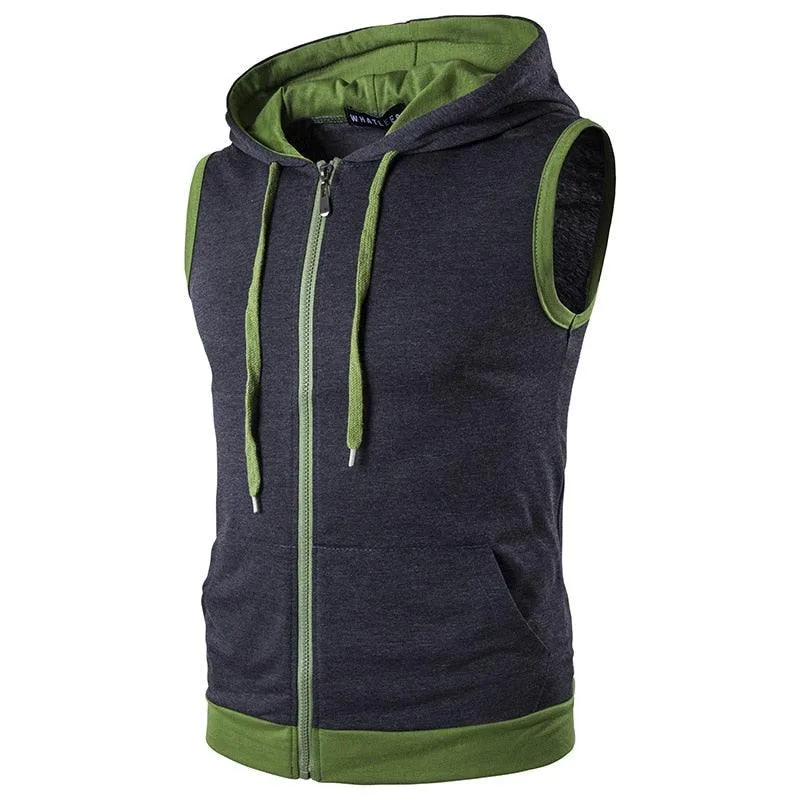 Cotton Hooded Sweatshirt - Gym Tank Tops - Casual Sleeveless Hoodie Vest Coat (TM7)(TM5)