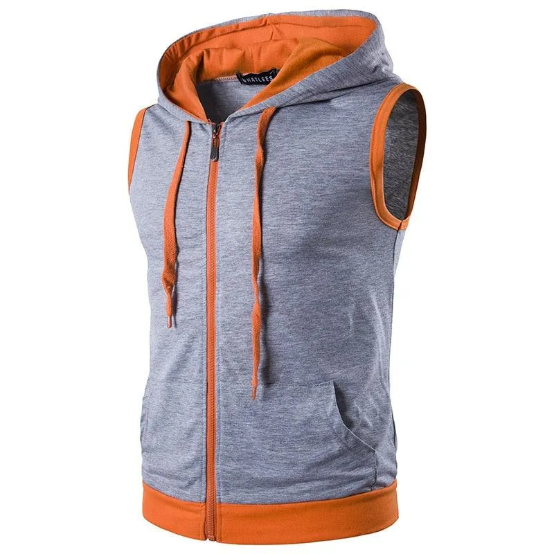 Cotton Hooded Sweatshirt - Gym Tank Tops - Casual Sleeveless Hoodie Vest Coat (TM7)(TM5)