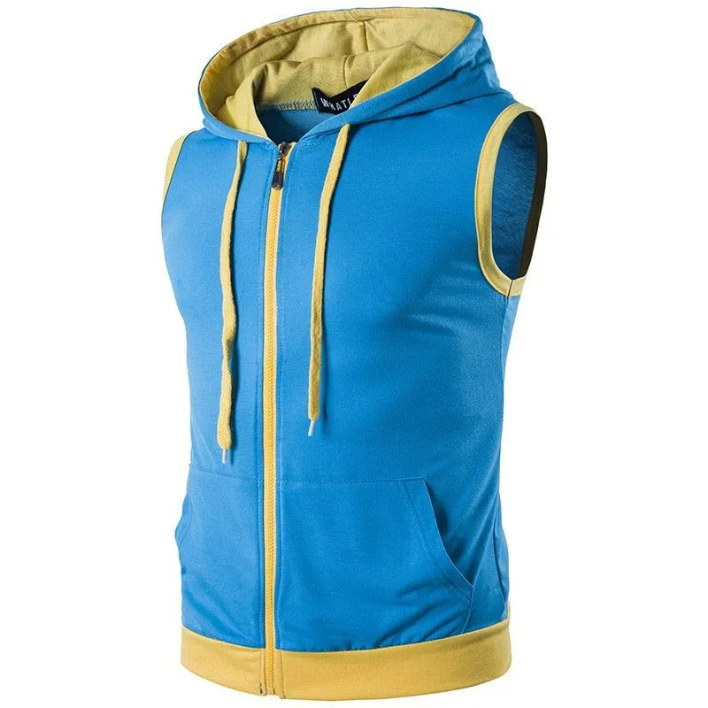 Cotton Hooded Sweatshirt - Gym Tank Tops - Casual Sleeveless Hoodie Vest Coat (TM7)(TM5)