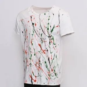 CR704 Men Reworked Multi Color Splatter on Unbranded White T-Shirt