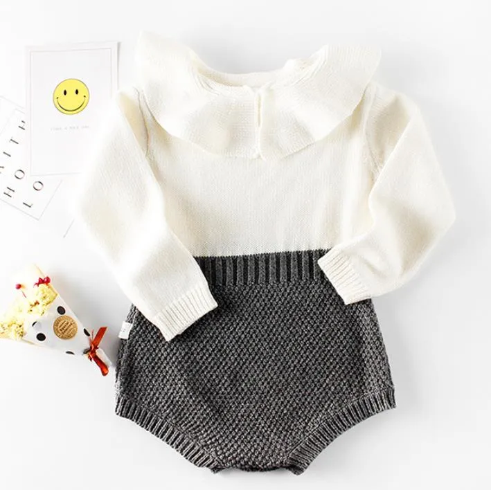 Cute Winter Infant Baby Girls Bowknot Rompers Clothing Kids Girl Long Sleeve Knit Rompers Clothes