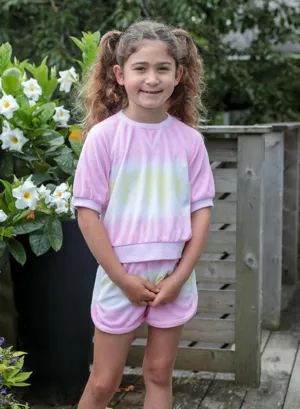 Design History Girls Pink & Yellow Shine Terry Top & Shorts Set