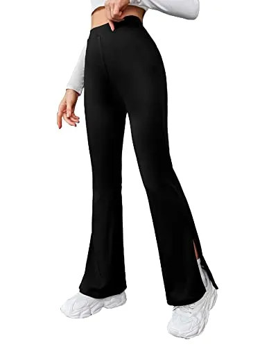 DIGITAL SHOPEE Women's & Girls' Solid Side Split Hem Flare Leg Bell Bottom Pants Trouser (Black, Medium)