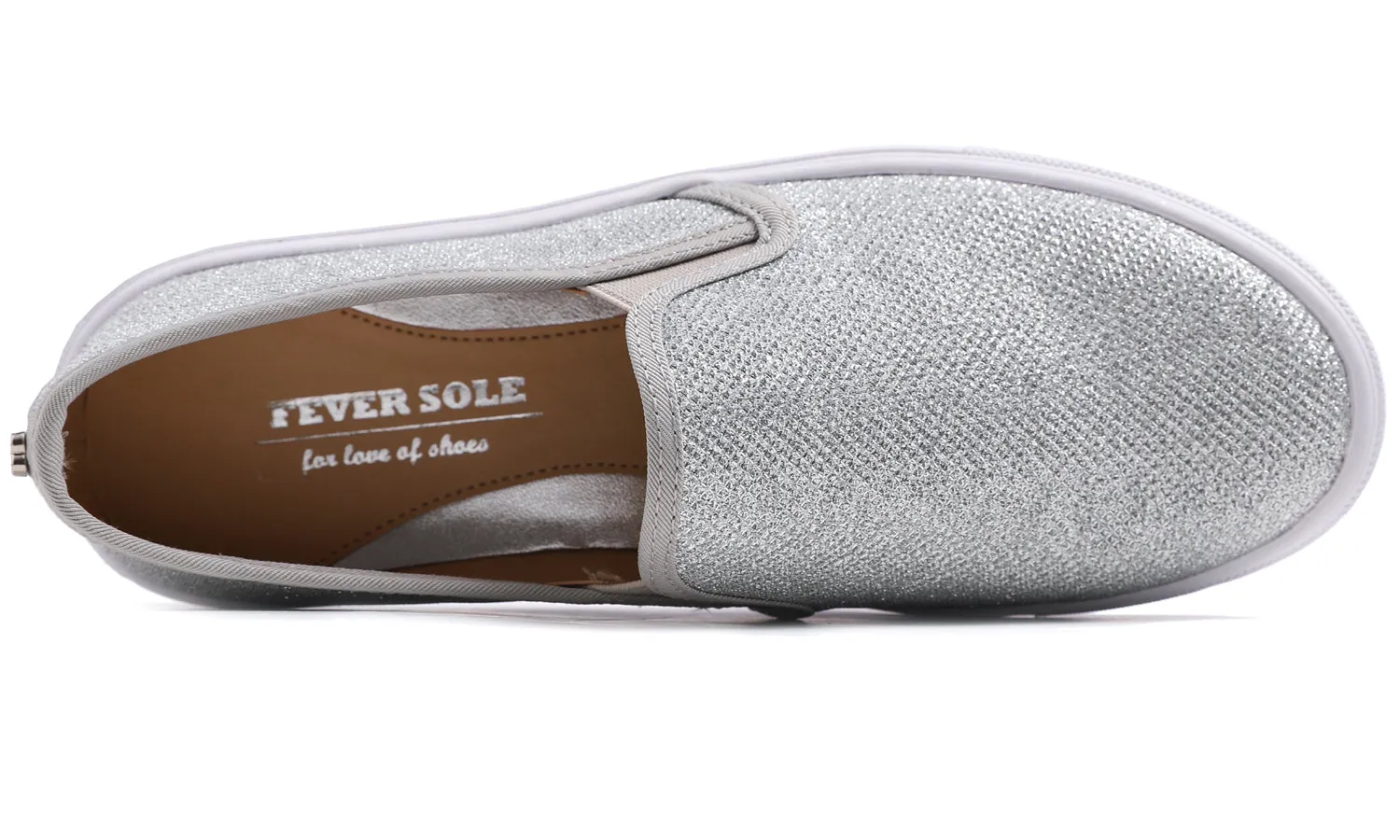 Feversole Women's Lurex Silver Slip On Sneaker Casual Flat Loafers