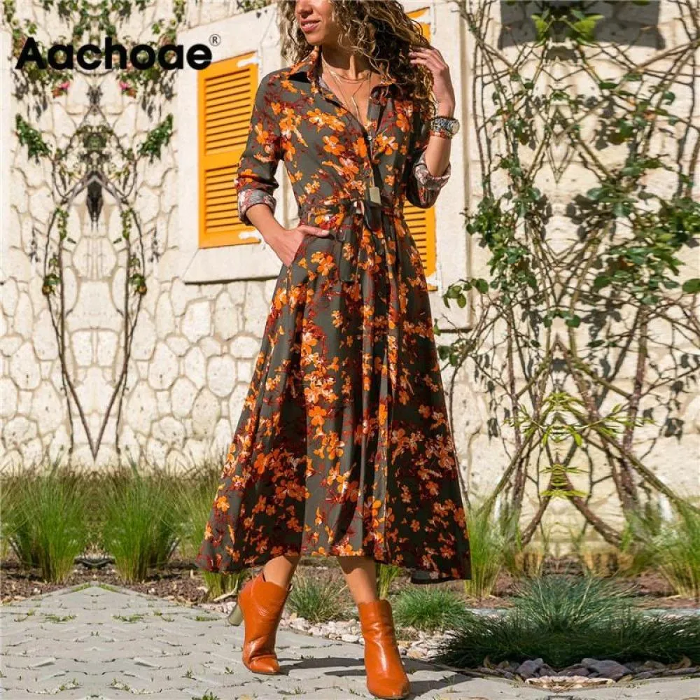 Floral Print Long Sleeve Summer Dress for Women