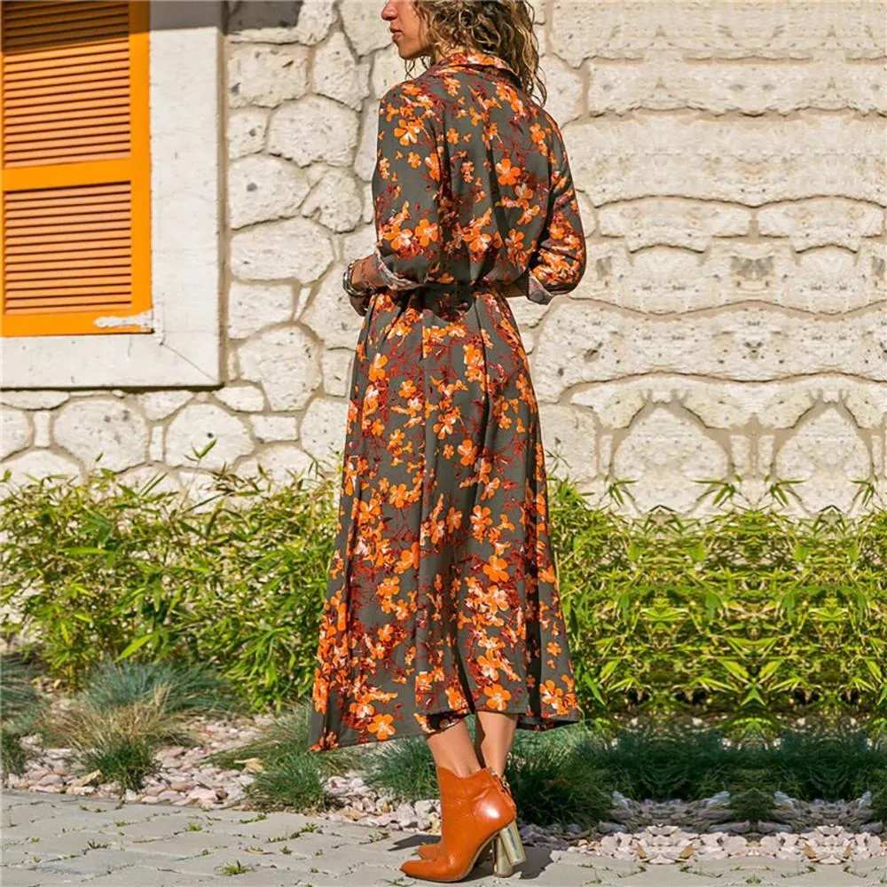 Floral Print Long Sleeve Summer Dress for Women