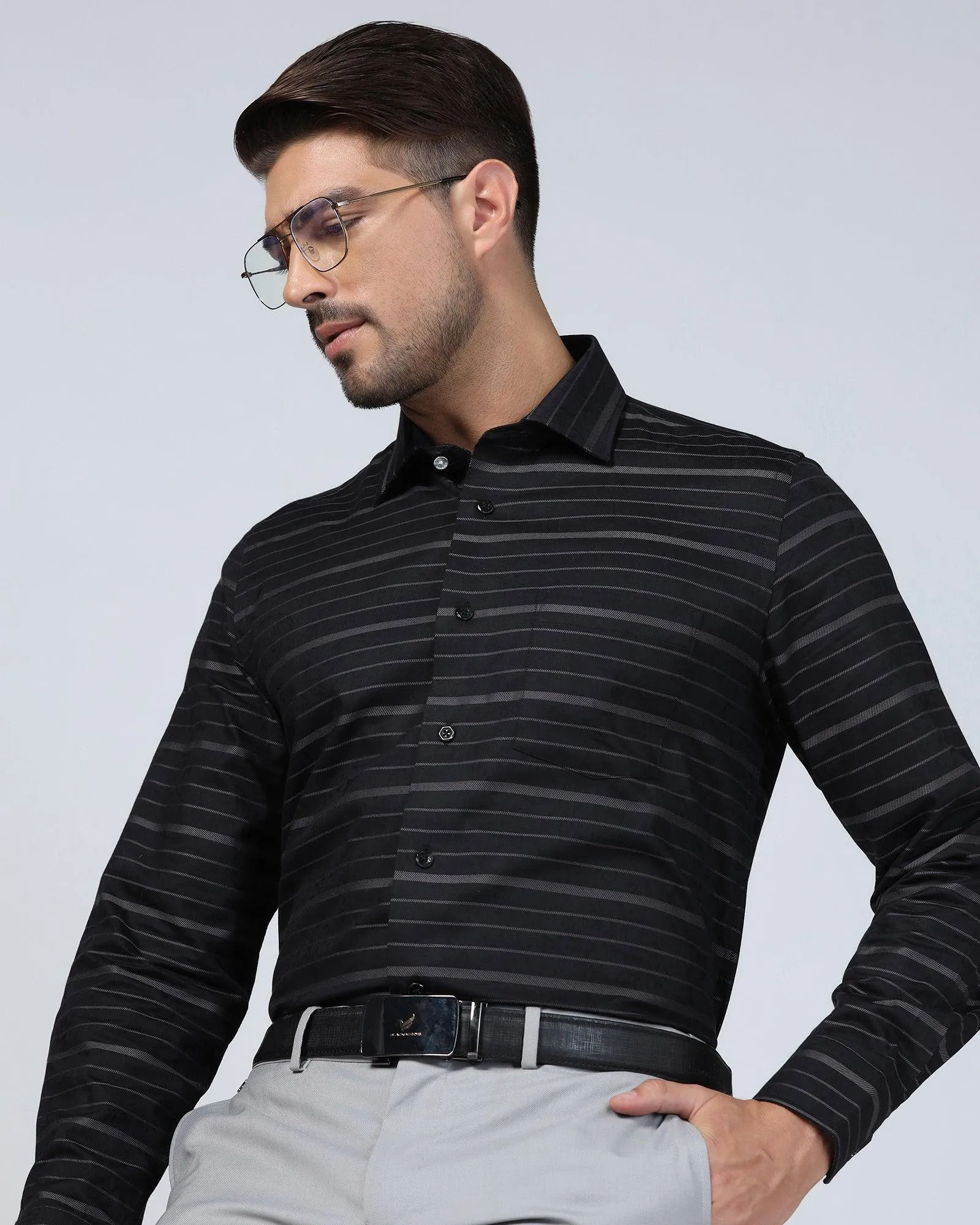 Formal Black Stripe Shirt - Isaac