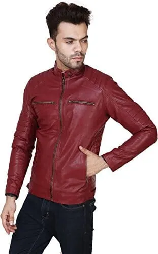 Garmadian Maroon Pu Leather Jacket for Men, Boys