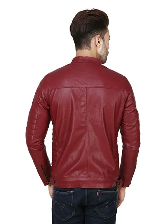 Garmadian Maroon Pu Leather Jacket for Men, Boys