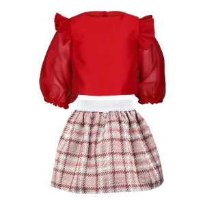 GIRLS DAMASK SKIRT & RED BLOUSE