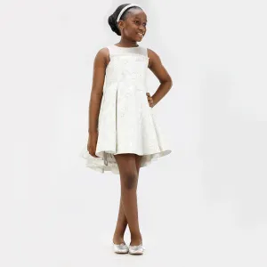 GIRLS SILVER DAMASK BALL DRESS