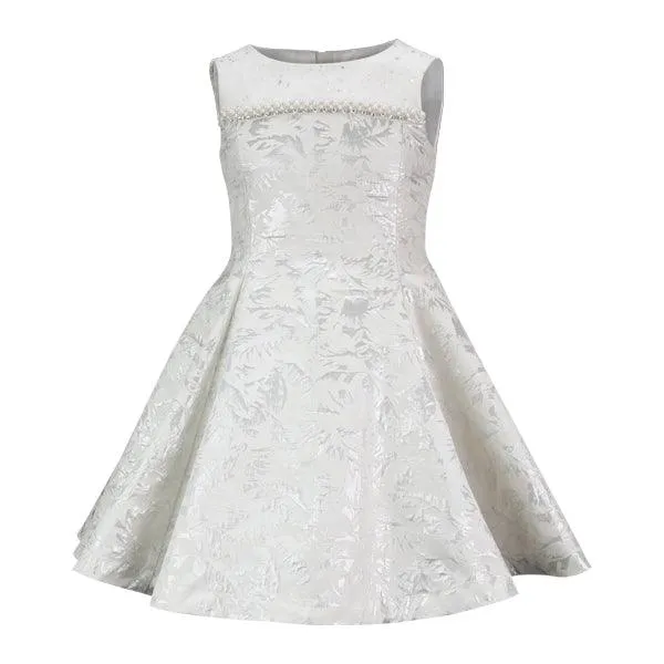 GIRLS SILVER DAMASK BALL DRESS