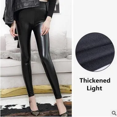 Gorgeous High Waist Women's Leather Leggings - Thin & Thick Femme Fitness PU Leggings - Push Up Slim Pants (D31)(TBL)