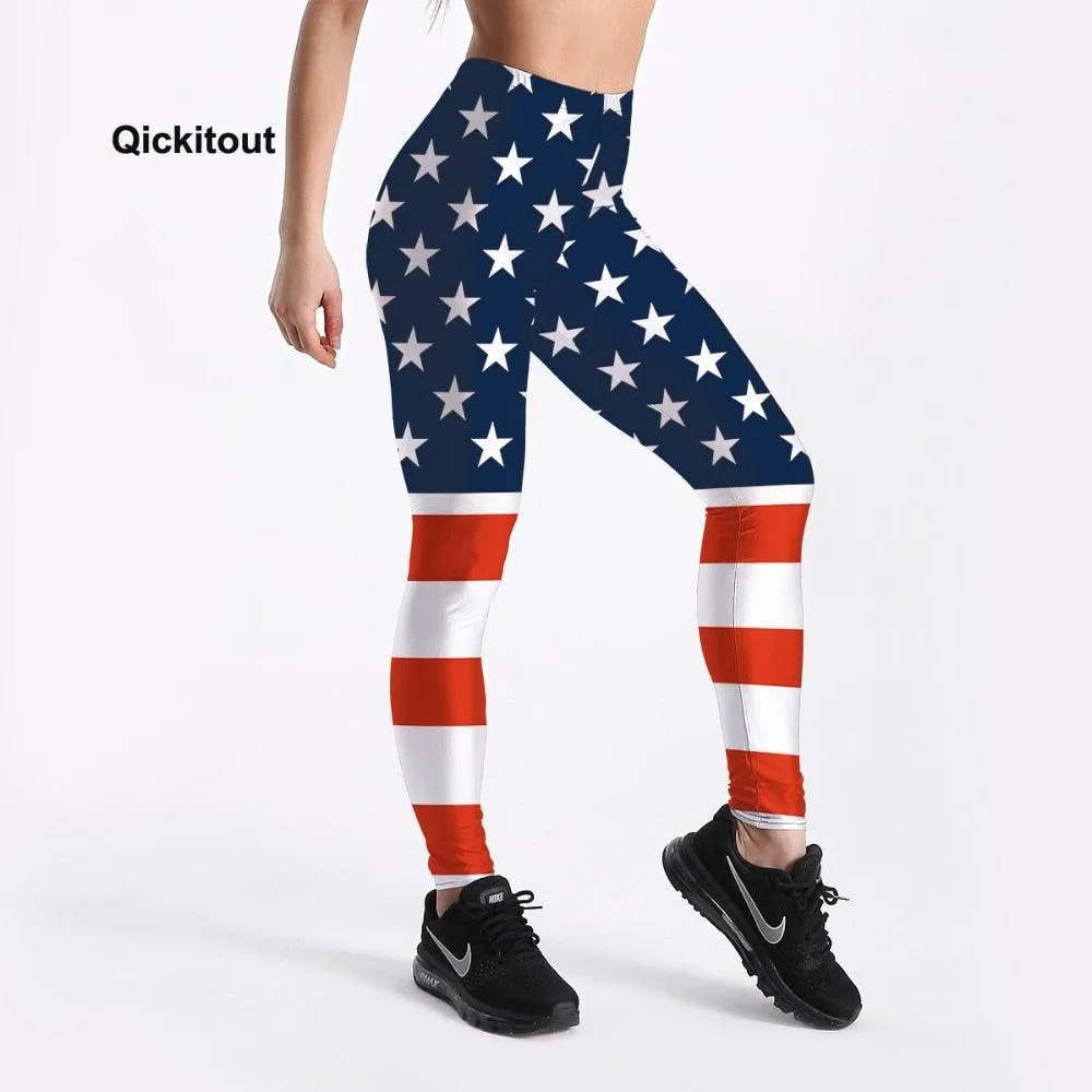 Gorgeous Summer Style Women Leggings - Fitness American Flag Star & Stripe Printed Leggings - High Waist (D24)(D31)(BAP)(TBL)