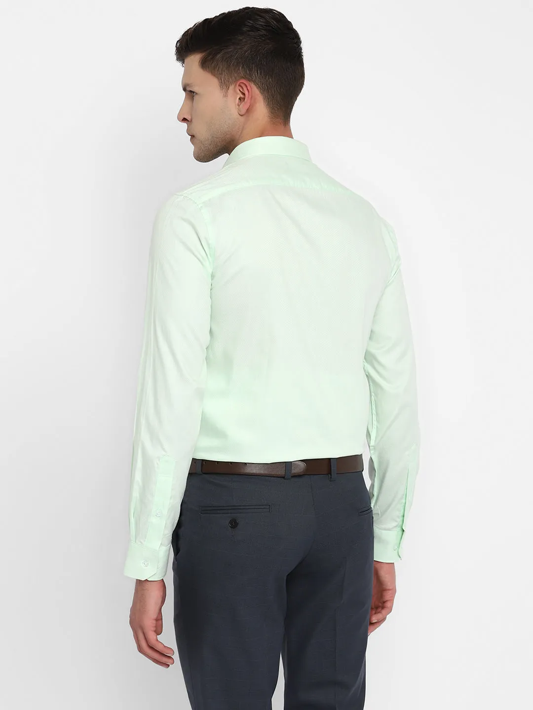 Green Cotton Self Design Slim Fit Shirts