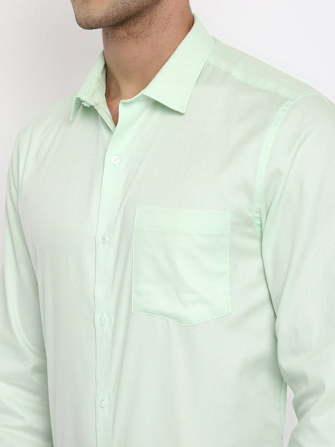 Green Cotton Self Design Slim Fit Shirts