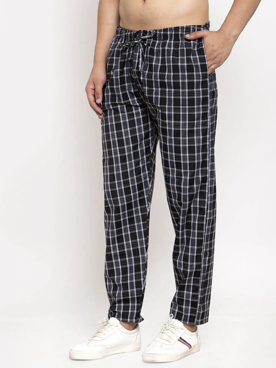 Jashvi Men's Black Checked Cotton Track Pants