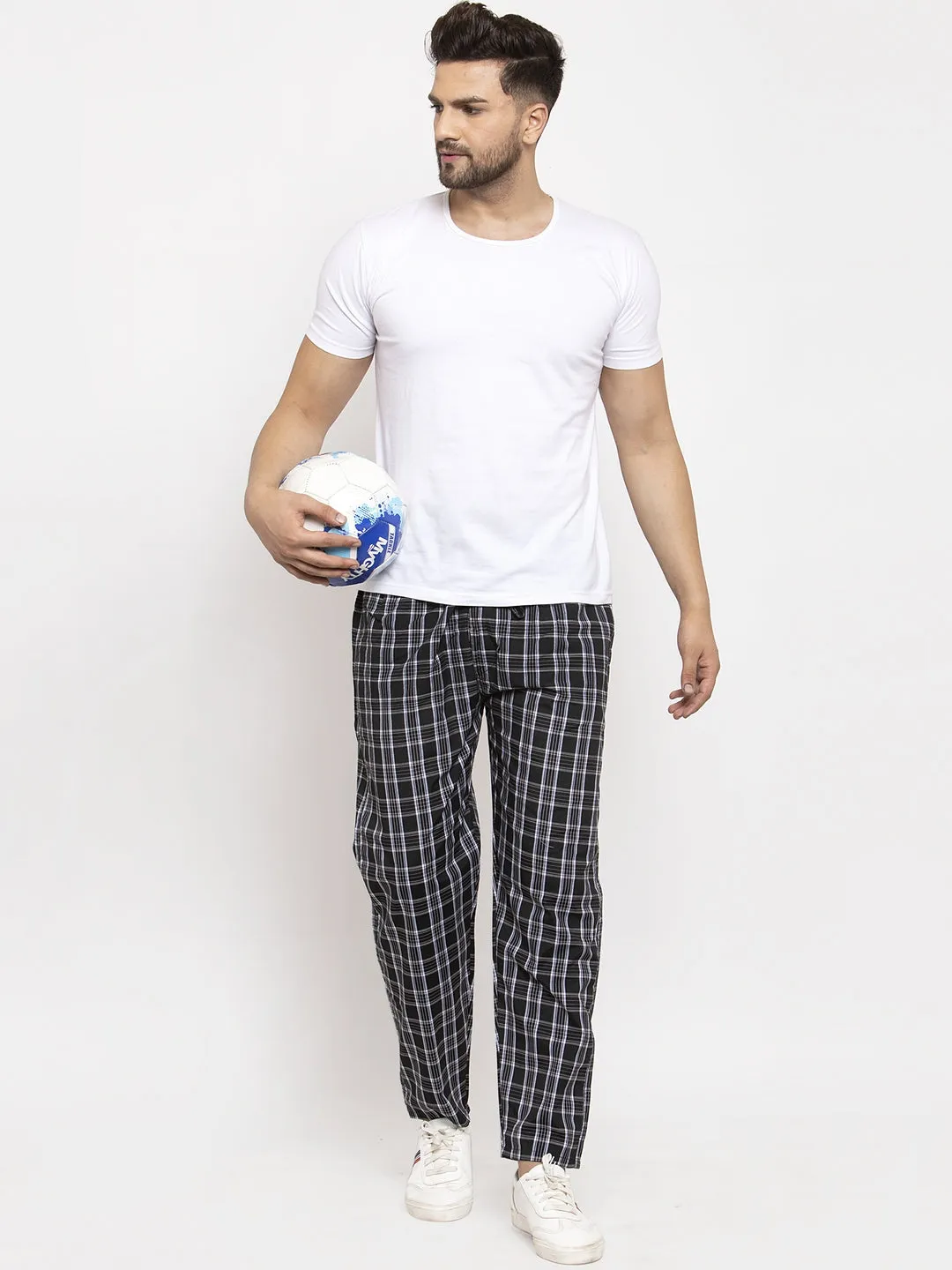 Jashvi Men's Black Checked Cotton Track Pants