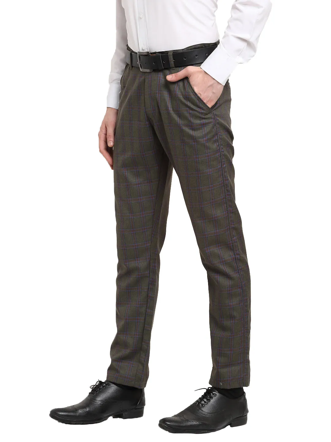 Jashvi Men's Black Cotton Checked Formal Trousers