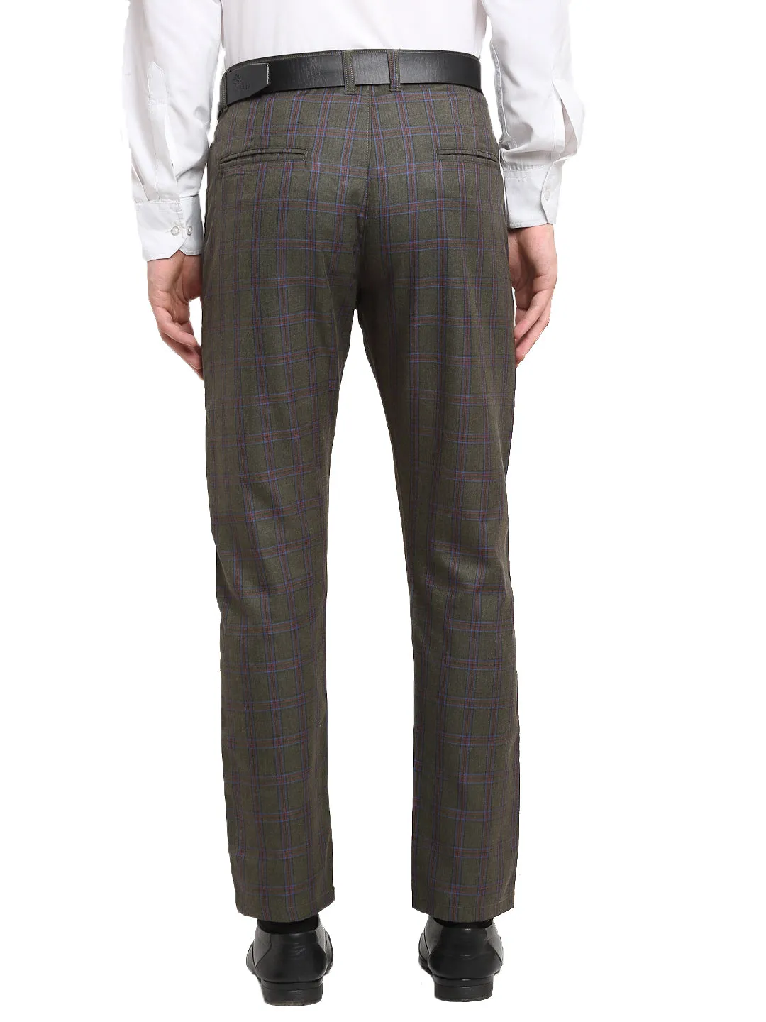 Jashvi Men's Black Cotton Checked Formal Trousers