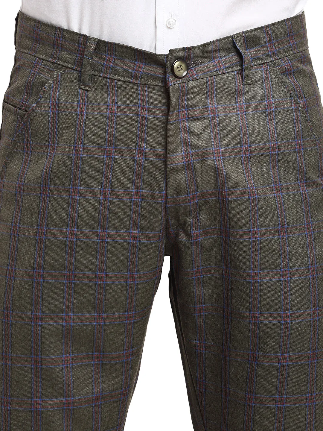 Jashvi Men's Black Cotton Checked Formal Trousers