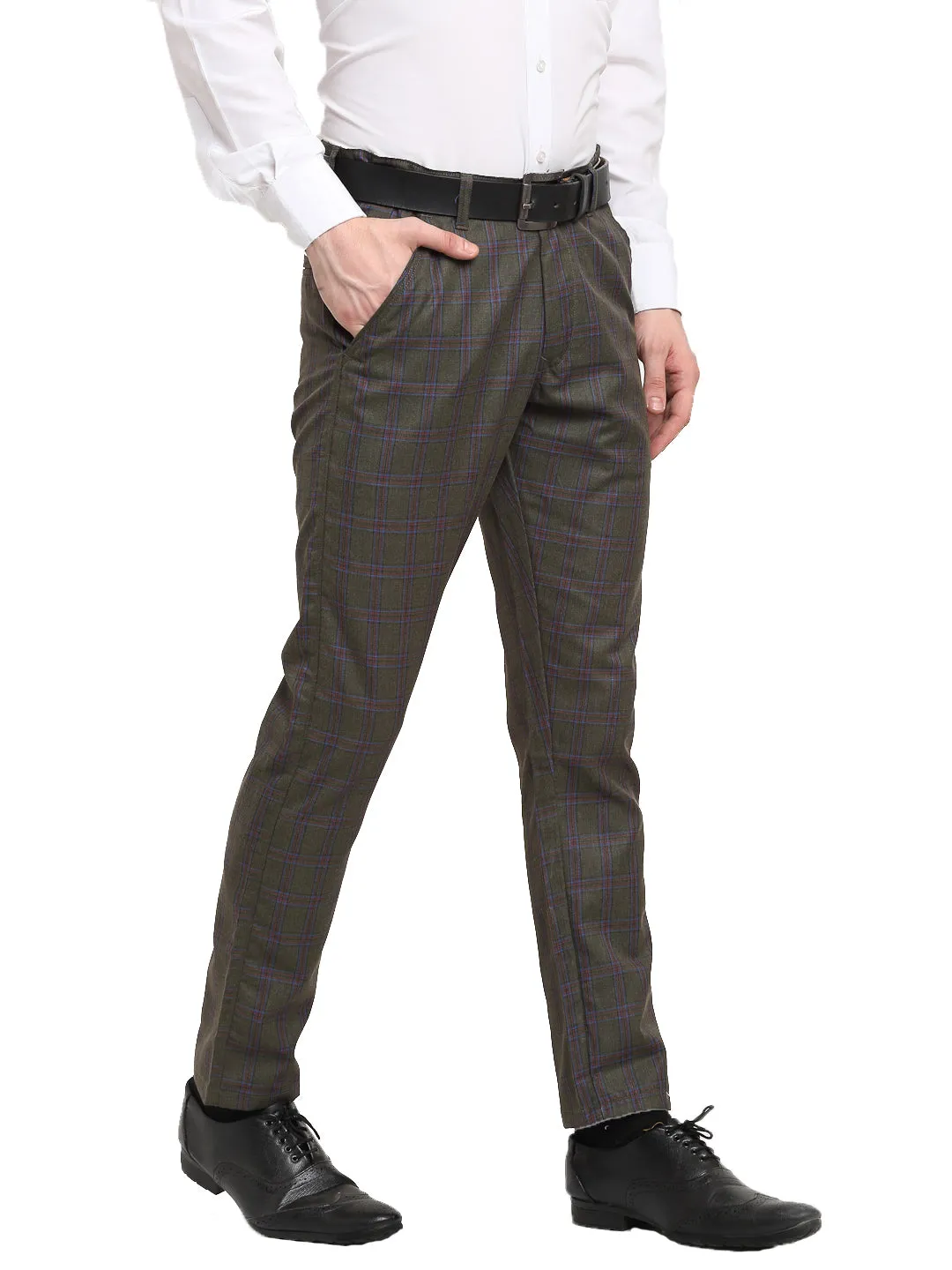 Jashvi Men's Black Cotton Checked Formal Trousers