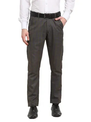 Jashvi Men's Black Cotton Checked Formal Trousers