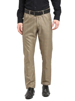 Jashvi Men's Brown Cotton Checked Formal Trousers