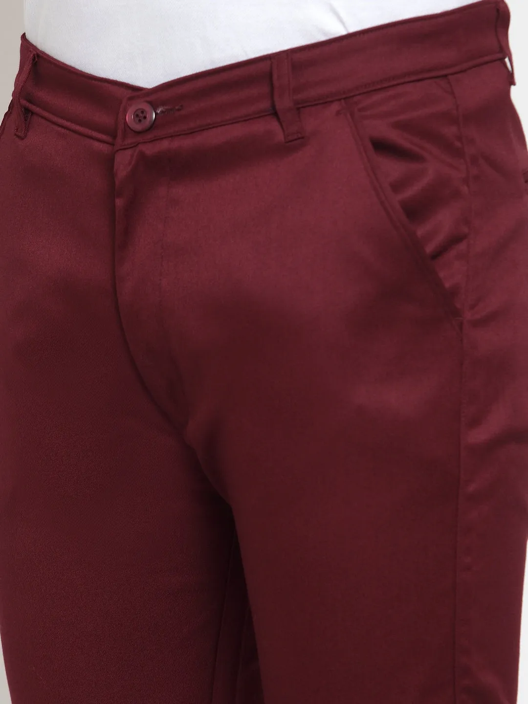 Jashvi Men's Maroon Solid Formal Trousers