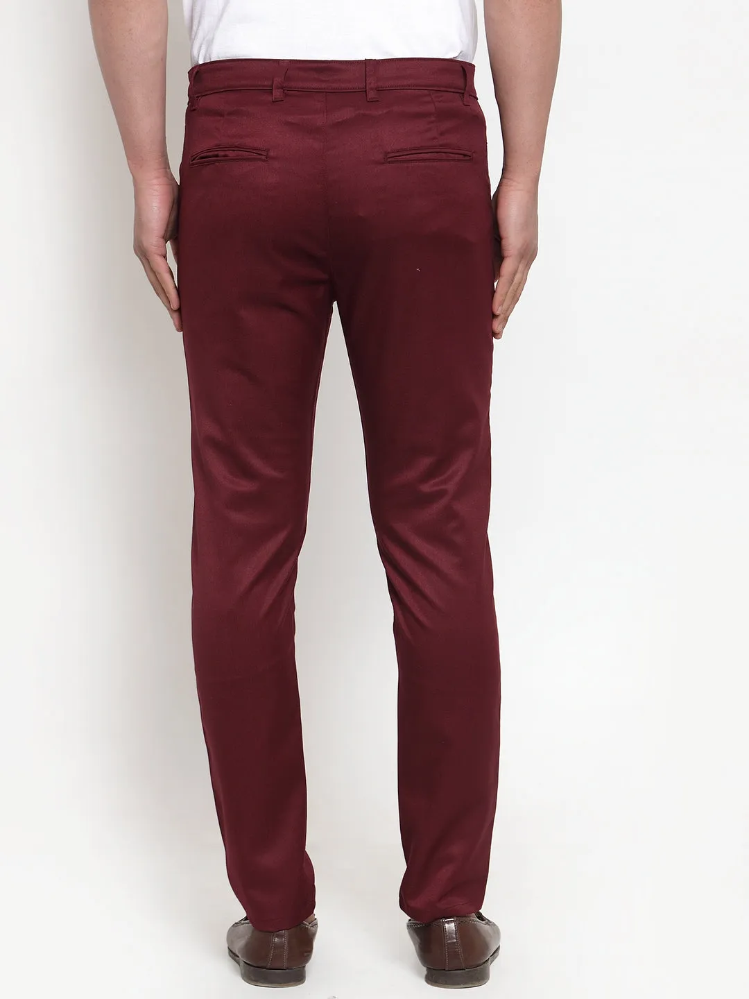 Jashvi Men's Maroon Solid Formal Trousers