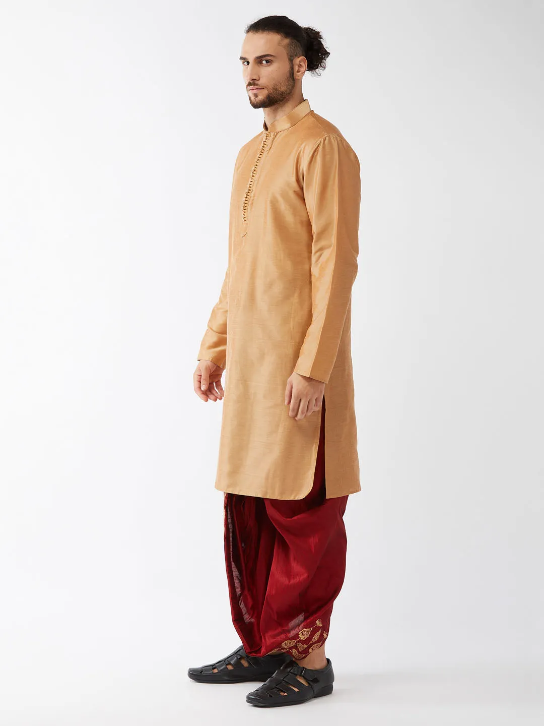 Jashvi Men's Rose Gold Kurta With Dhoti Pants