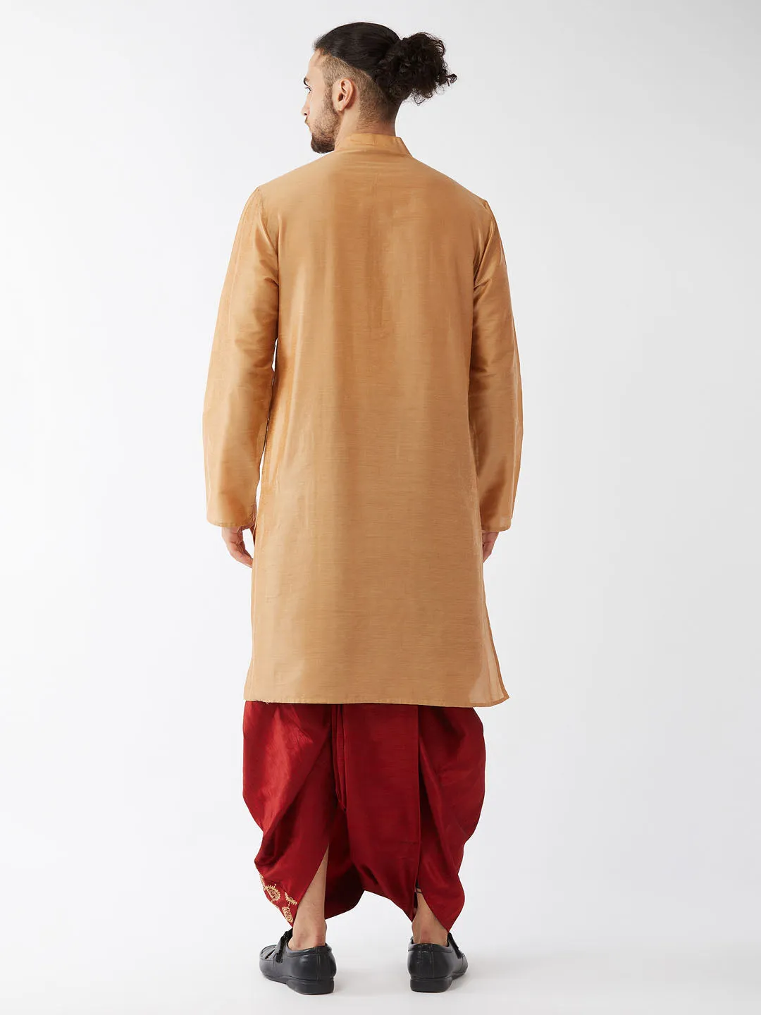 Jashvi Men's Rose Gold Kurta With Dhoti Pants