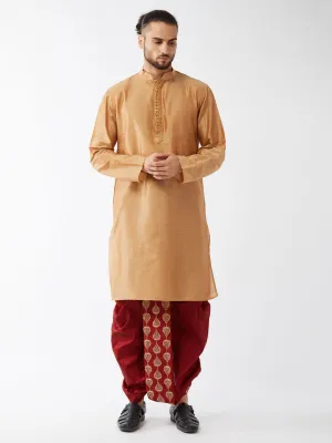 Jashvi Men's Rose Gold Kurta With Dhoti Pants