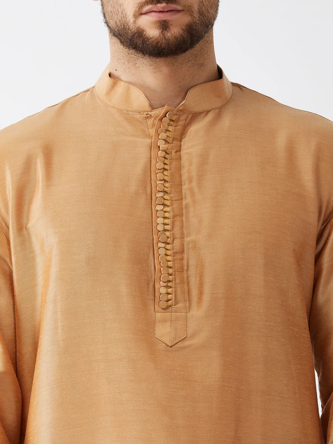 Jashvi Men's Rose Gold Kurta With Dhoti Pants