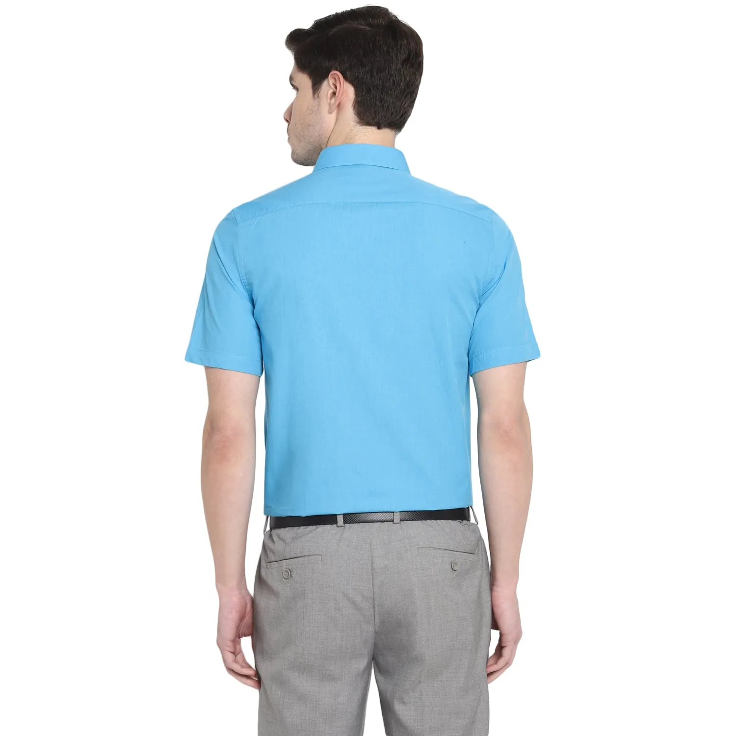 Light Blue Cotton Solid Slim Fit Shirts